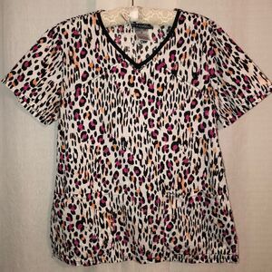 Runway M Cotton White Black Pink Peach Swiss Dot V Neck Scrub Top